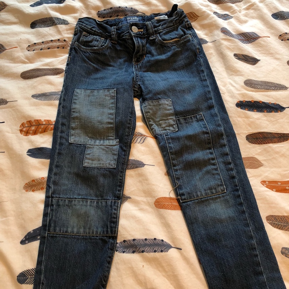 Old navy boyfriend style jeans with patchwork